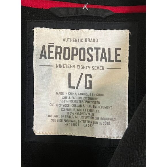 Aeropostale Men's Fleece Jacket Full Zip Mock Neck A87 Logo Black Casual Coat - Picture 6 of 8